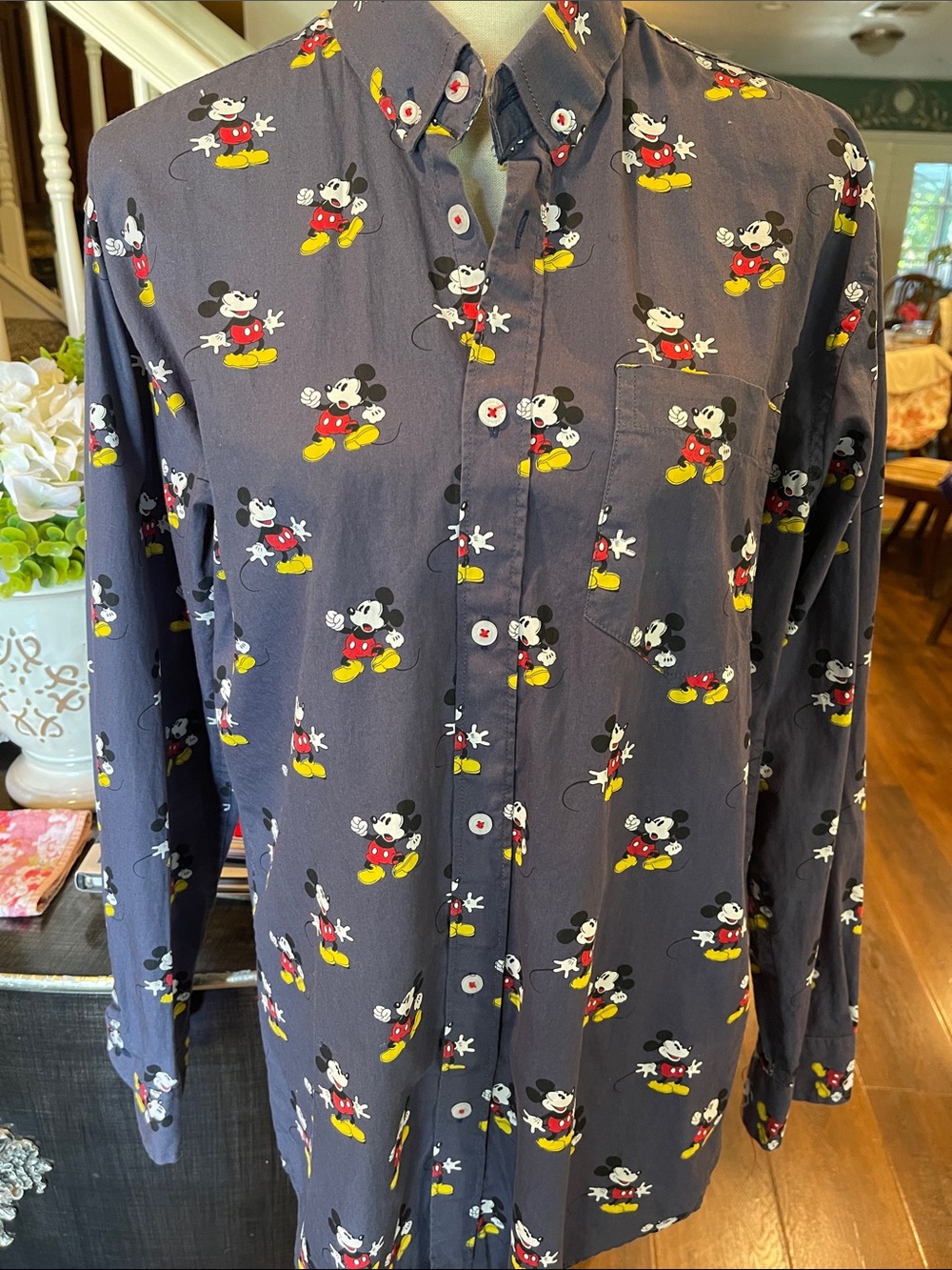 Zara Man Navy Blue Mickey Mouse Button-Down Shirt